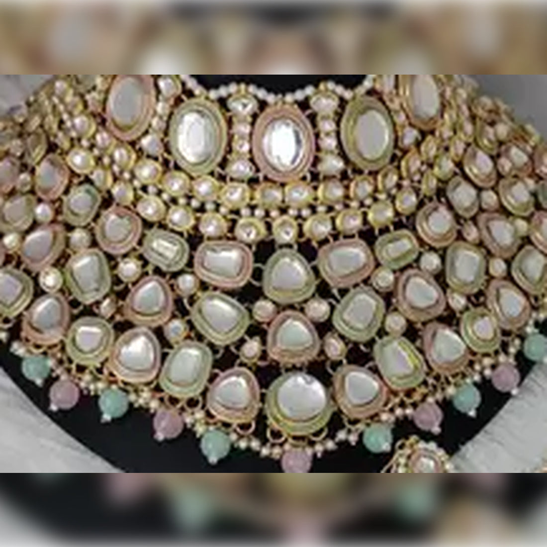 Jewel City Pastel Perfection Kundan Bridal Set - Complete Mother of Pearl Choker with Matching Mathapatti, Earrings | Swadesiicart