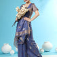Vishnu Weaves Women's Blue Handloom Silk Zari Woven Saree with Blouse - Swadesiicart