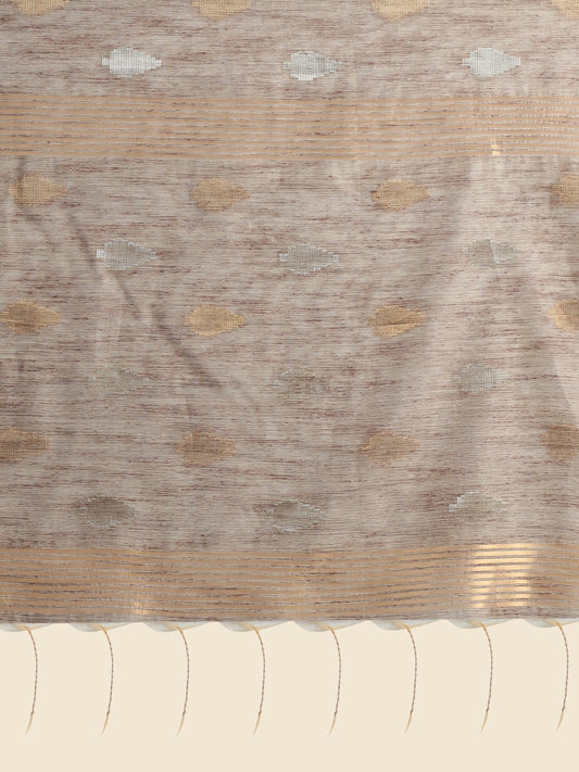 Vishnu Weaves Women's Brown Handloom Silk Zari Woven Saree with Blouse - Swadesiicart