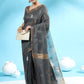 Vishnu Weaves Women's Dark Grey Handloom Silk Zari Woven Saree with Blouse - Swadesiicart