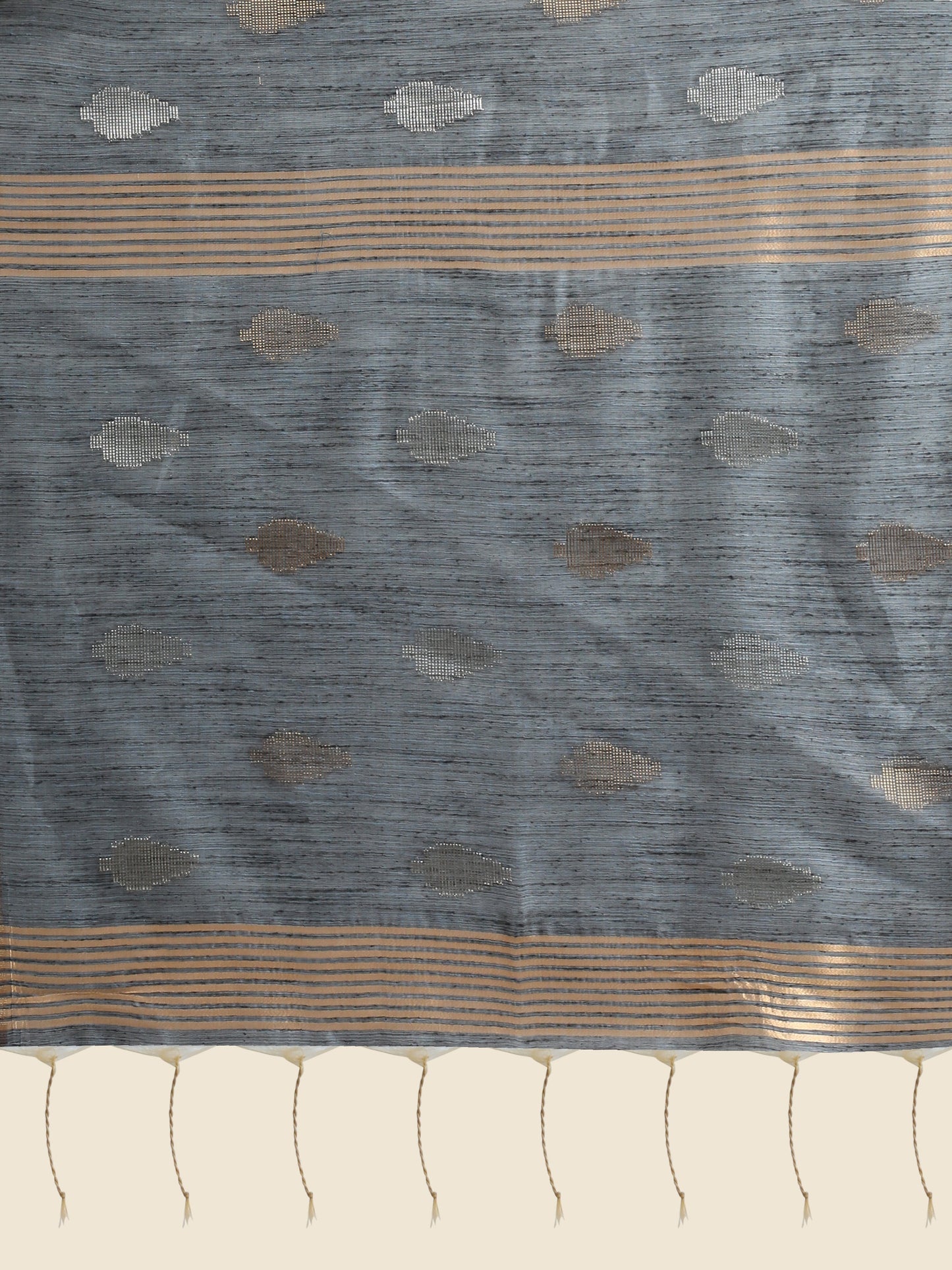 Vishnu Weaves Women's Dark Grey Handloom Silk Zari Woven Saree with Blouse - Swadesiicart