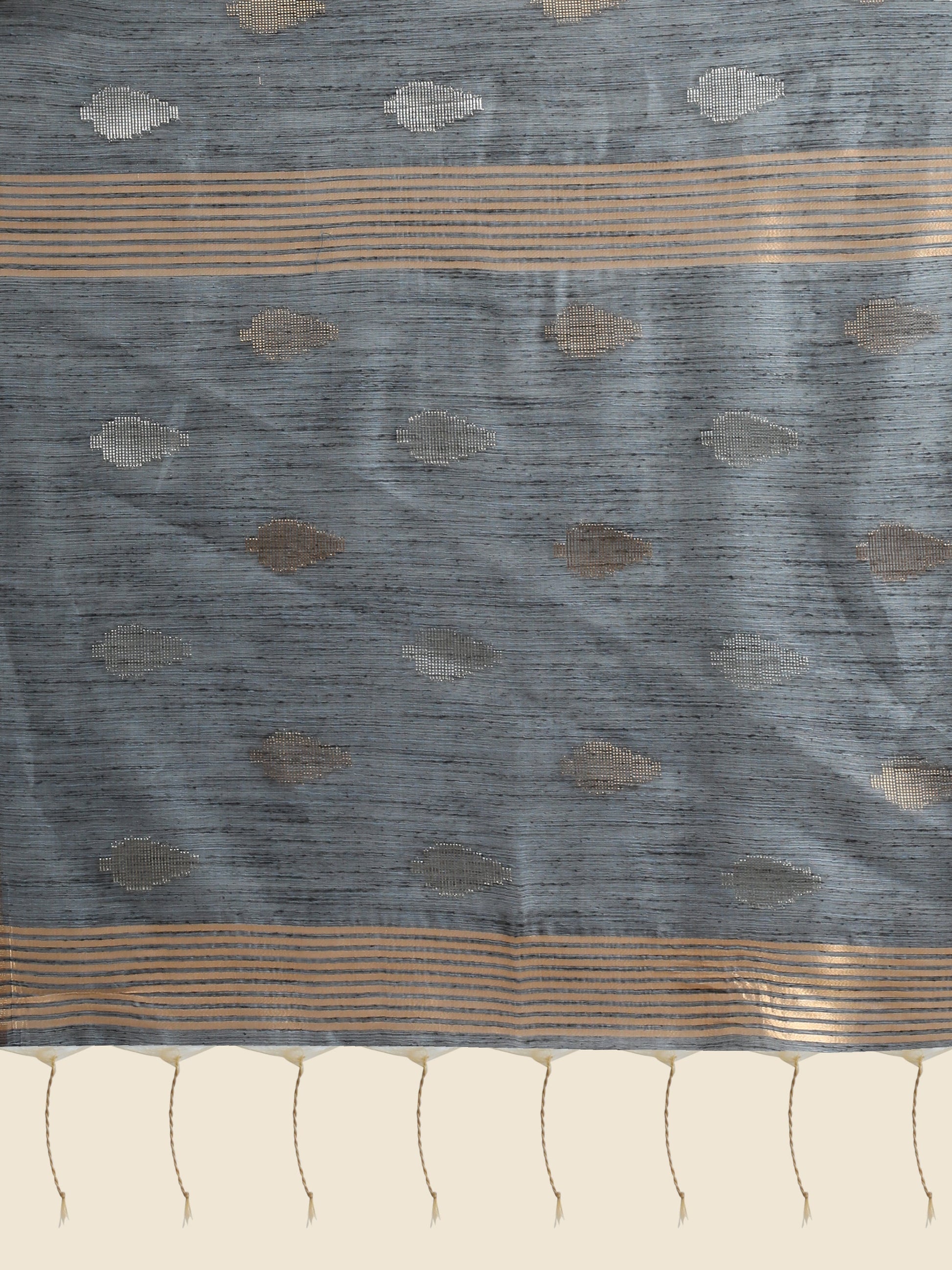 Vishnu Weaves Women's Dark Grey Handloom Silk Zari Woven Saree with Blouse - Swadesiicart