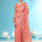 Vishnu Weaves Women's Orange Handloom Silk Zari Woven Saree with Blouse - Swadesiicart