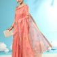 Vishnu Weaves Women's Orange Handloom Silk Zari Woven Saree with Blouse - Swadesiicart