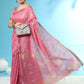 Vishnu Weaves Women's Pink Handloom Silk Zari Woven Saree with Blouse - Swadesiicart