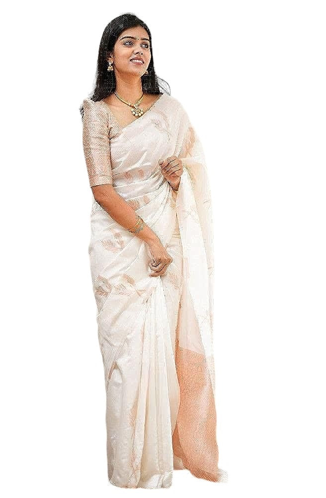 Vamika Weaving Banarasi Jacquard white Kanjivaram Saree | Swadesiicart