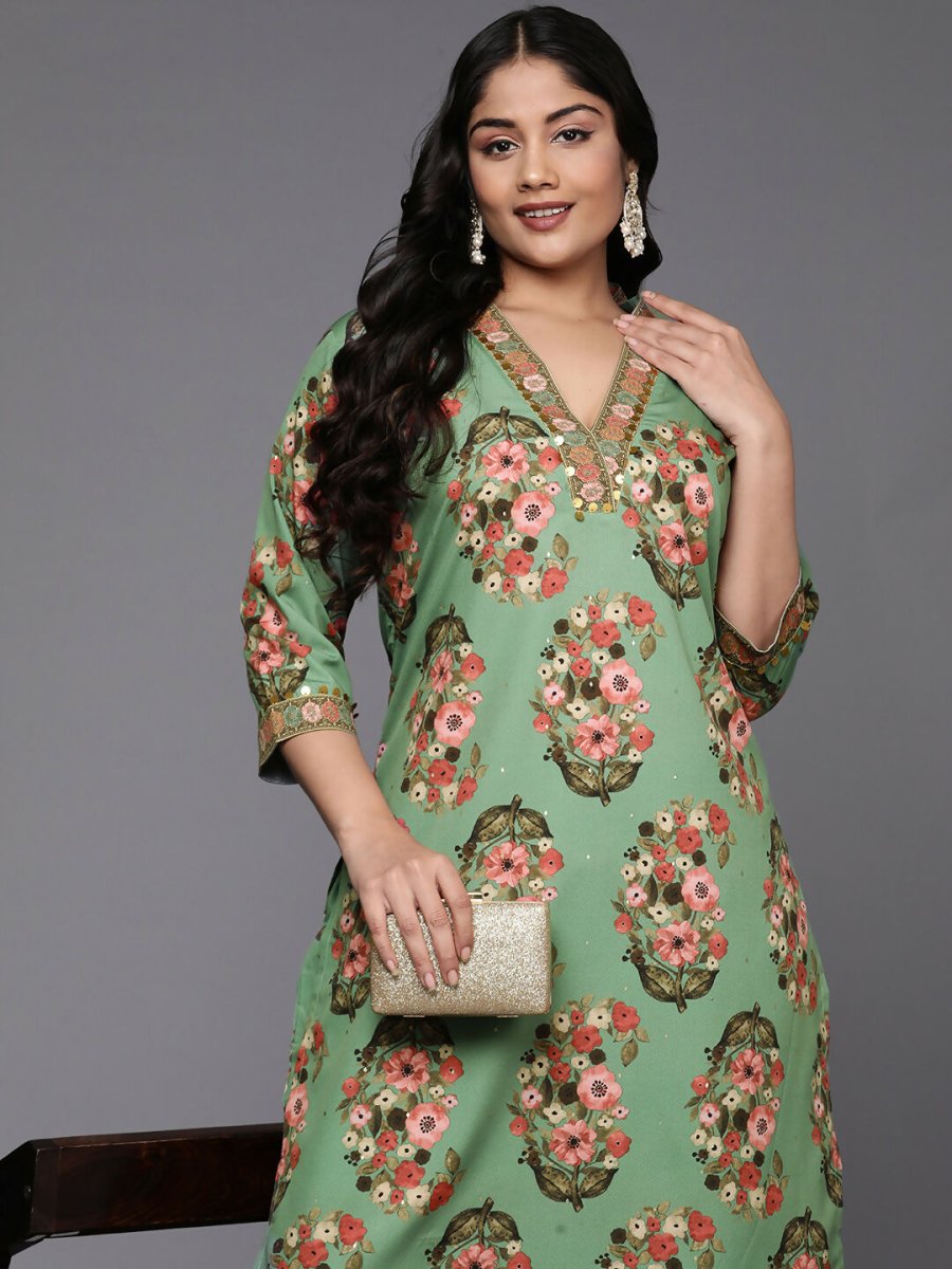 Ahalyaa Women's Traditional wear Kurta Set - Green | Swadesiicart