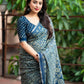 Blue Cotton Blend Ajrak Saree with Unstitched Blouse - Hiral Fashion | Swadesiicart