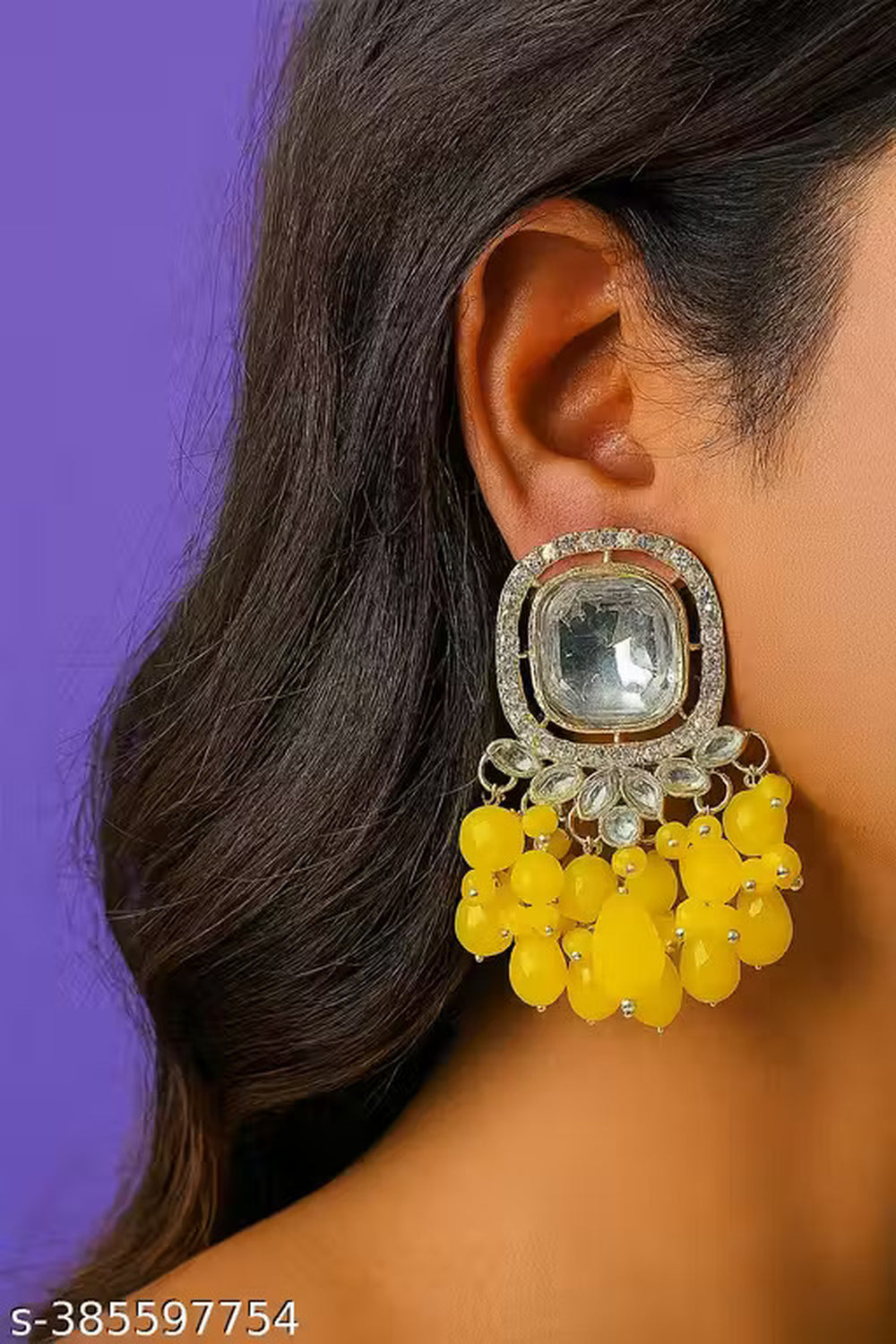Jewel City Traditional Gold-Plated Kundan Earrings with Blue Beads – Handcrafted Ethnic Dangler Jewelry – Wedding & Party Wear | Swadesiicart