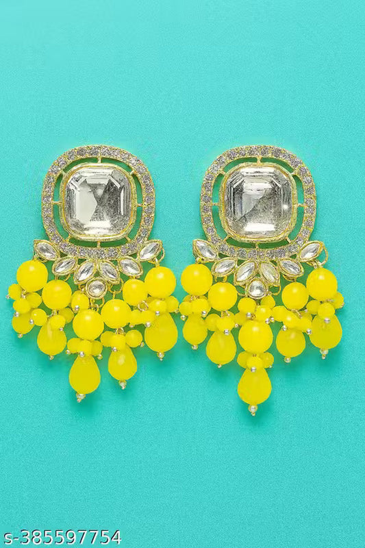 Jewel City Traditional Gold-Plated Kundan Earrings with Blue Beads – Handcrafted Ethnic Dangler Jewelry – Wedding & Party Wear | Swadesiicart