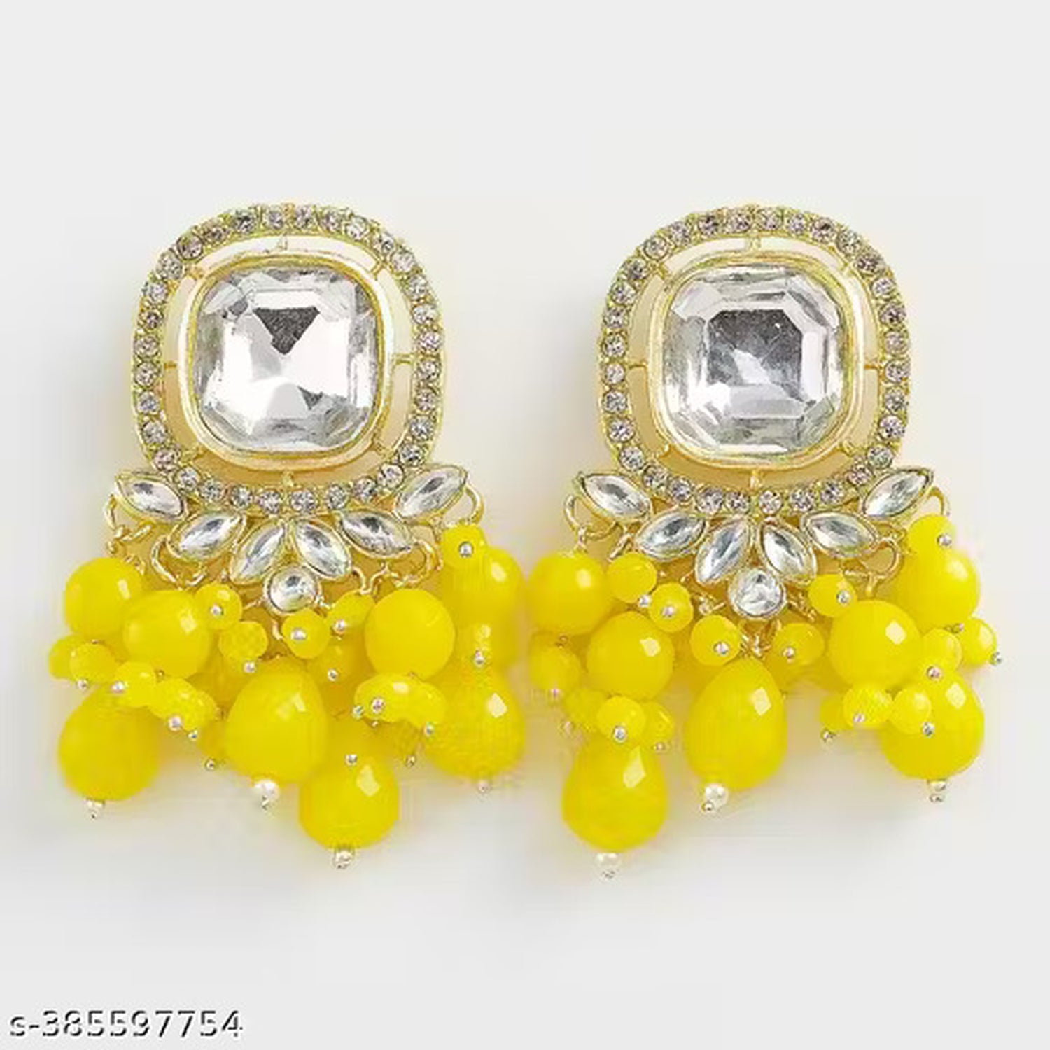 Jewel City Traditional Gold-Plated Kundan Earrings with Blue Beads – Handcrafted Ethnic Dangler Jewelry – Wedding & Party Wear | Swadesiicart