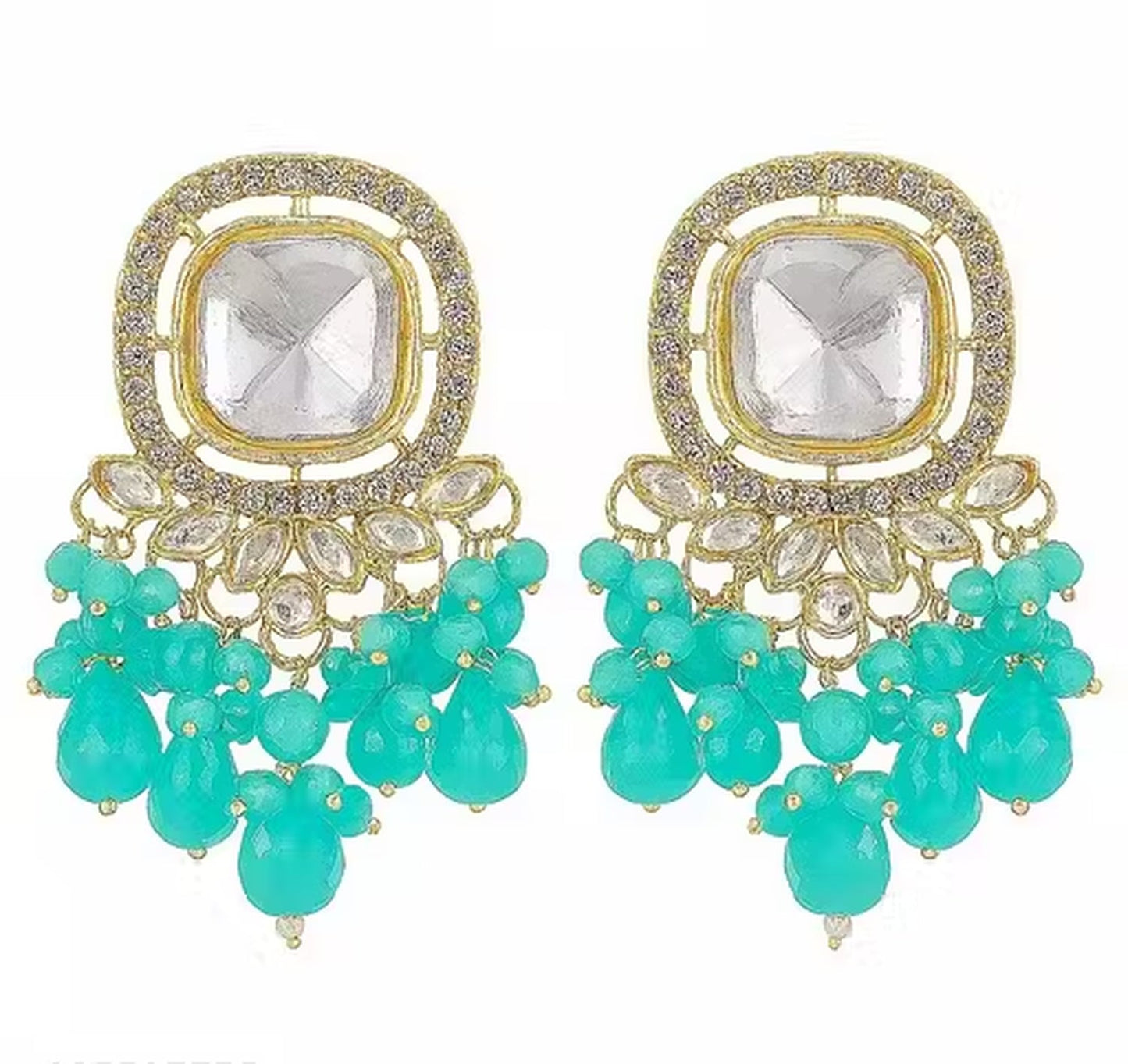 Jewel City Traditional Gold-Plated Kundan Earrings with Blue Beads – Handcrafted Ethnic Dangler Jewelry – Wedding & Party Wear | Swadesiicart