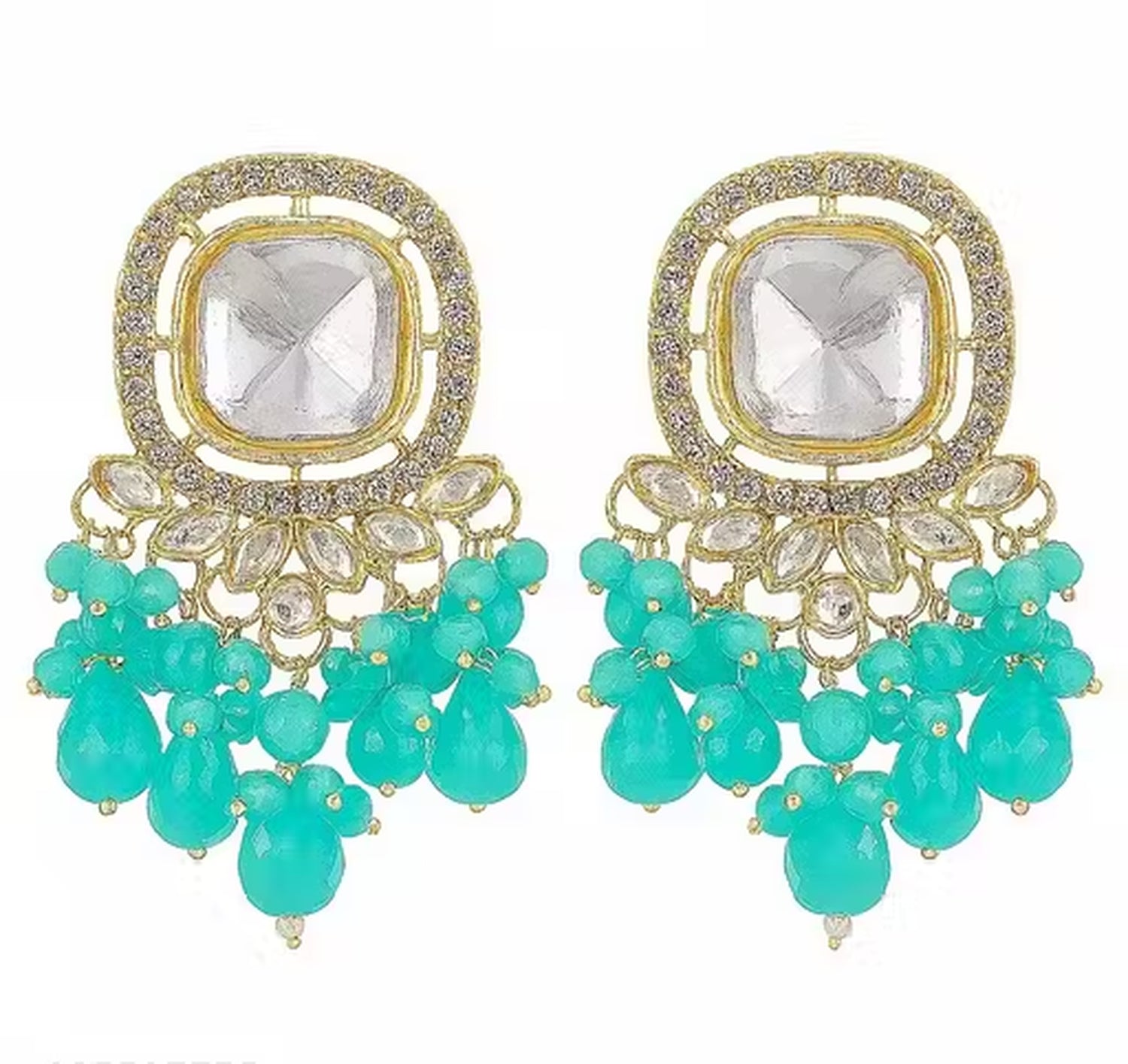 Jewel City Traditional Gold-Plated Kundan Earrings with Blue Beads – Handcrafted Ethnic Dangler Jewelry – Wedding & Party Wear | Swadesiicart