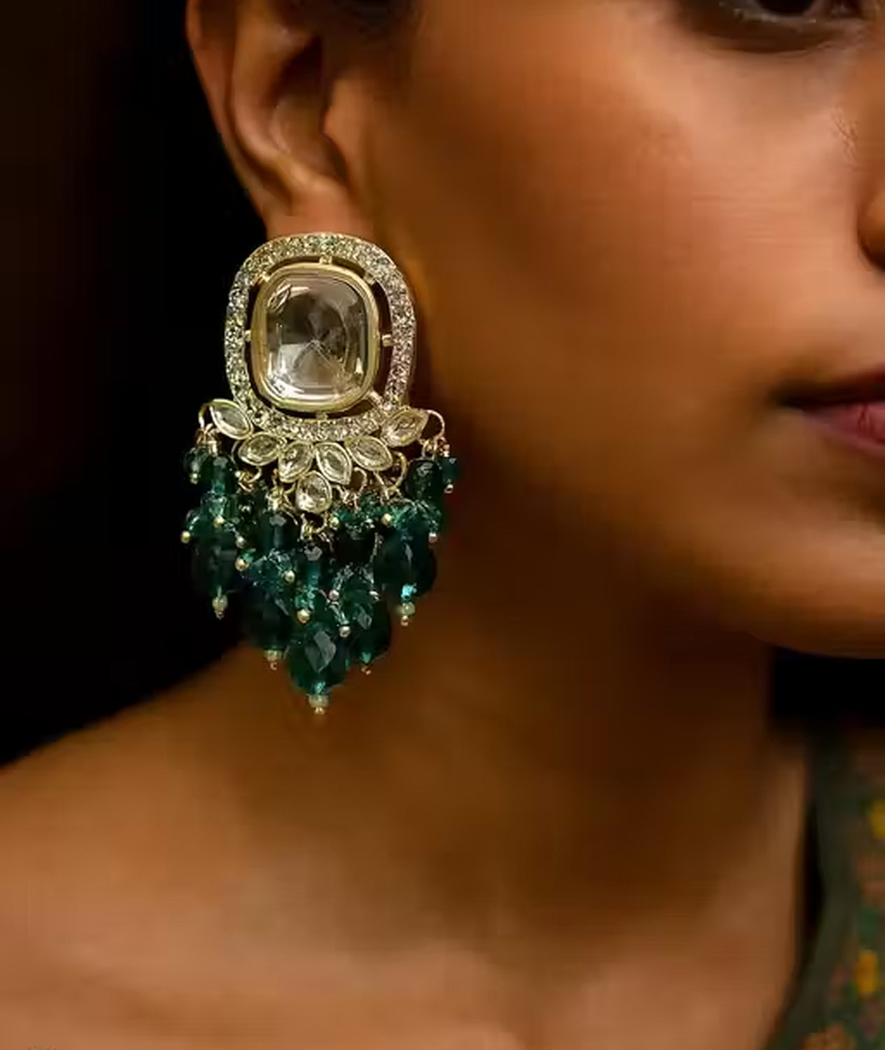 Jewel City Traditional Gold-Plated Kundan Earrings with Blue Beads – Handcrafted Ethnic Dangler Jewelry – Wedding & Party Wear | Swadesiicart
