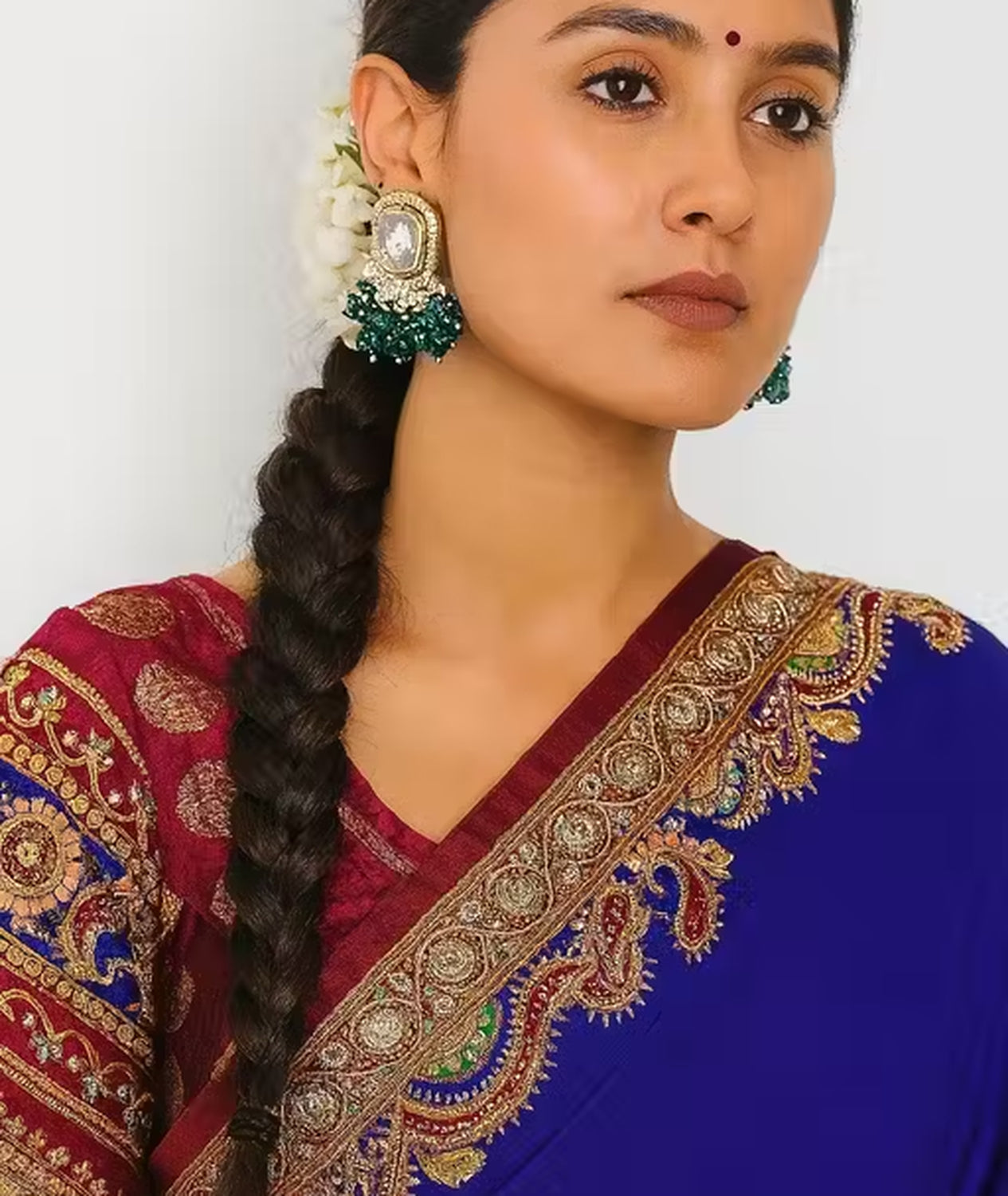 Jewel City Traditional Gold-Plated Kundan Earrings with Blue Beads – Handcrafted Ethnic Dangler Jewelry – Wedding & Party Wear | Swadesiicart