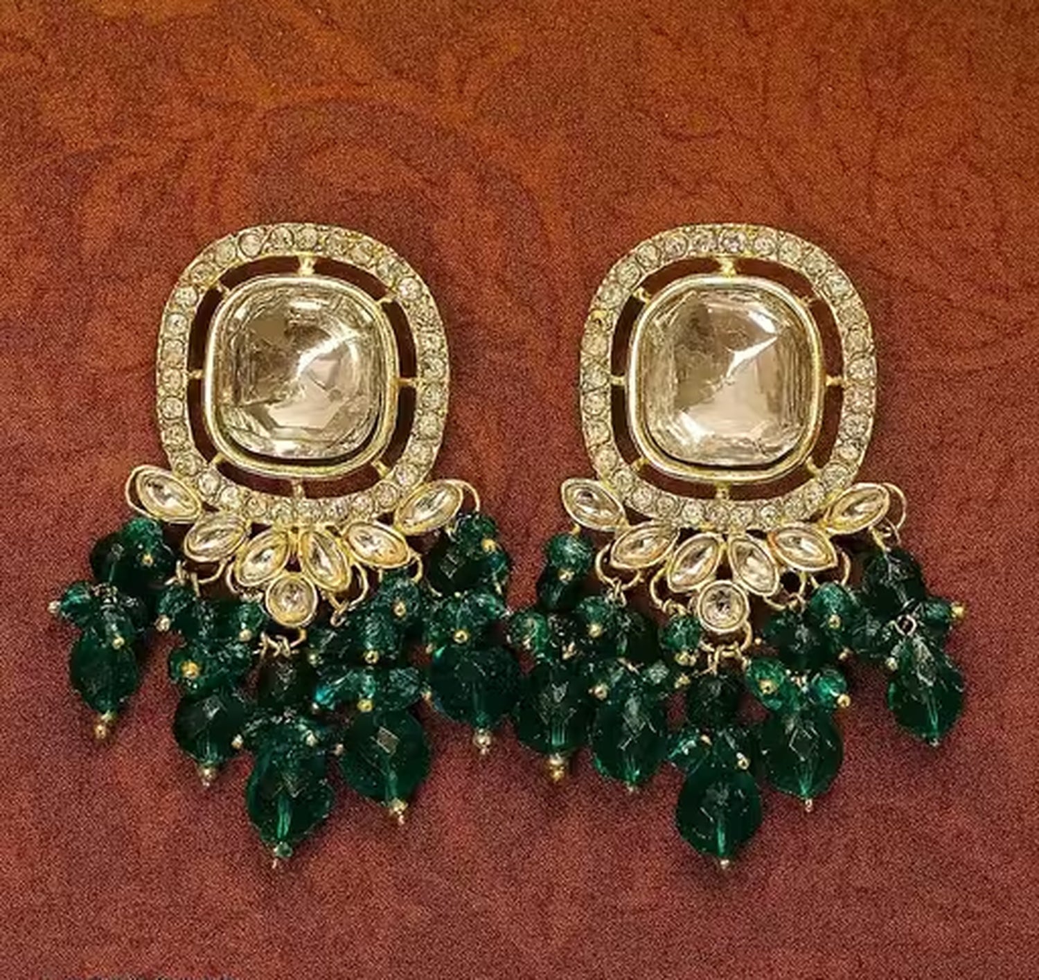 Jewel City Traditional Gold-Plated Kundan Earrings with Blue Beads – Handcrafted Ethnic Dangler Jewelry – Wedding & Party Wear | Swadesiicart