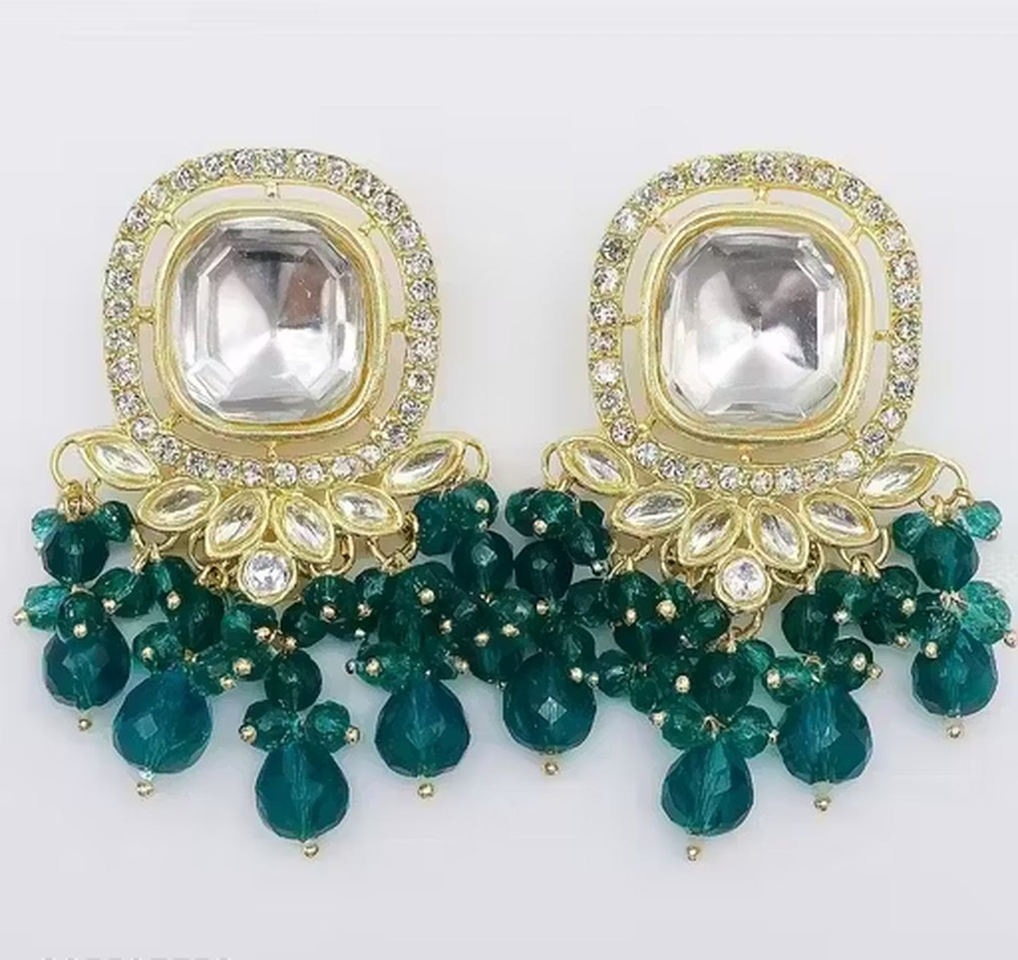 Jewel City Traditional Gold-Plated Kundan Earrings with Blue Beads – Handcrafted Ethnic Dangler Jewelry – Wedding & Party Wear | Swadesiicart