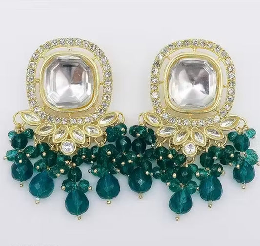 Jewel City Traditional Gold-Plated Kundan Earrings with Blue Beads – Handcrafted Ethnic Dangler Jewelry – Wedding & Party Wear | Swadesiicart