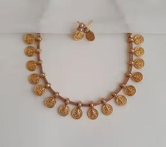 Jewel City Temple Coin Necklace Set – Traditional Gold-Plated Lakshmi Design – South Indian Ethnic Jewelry Set | Swadesiicart