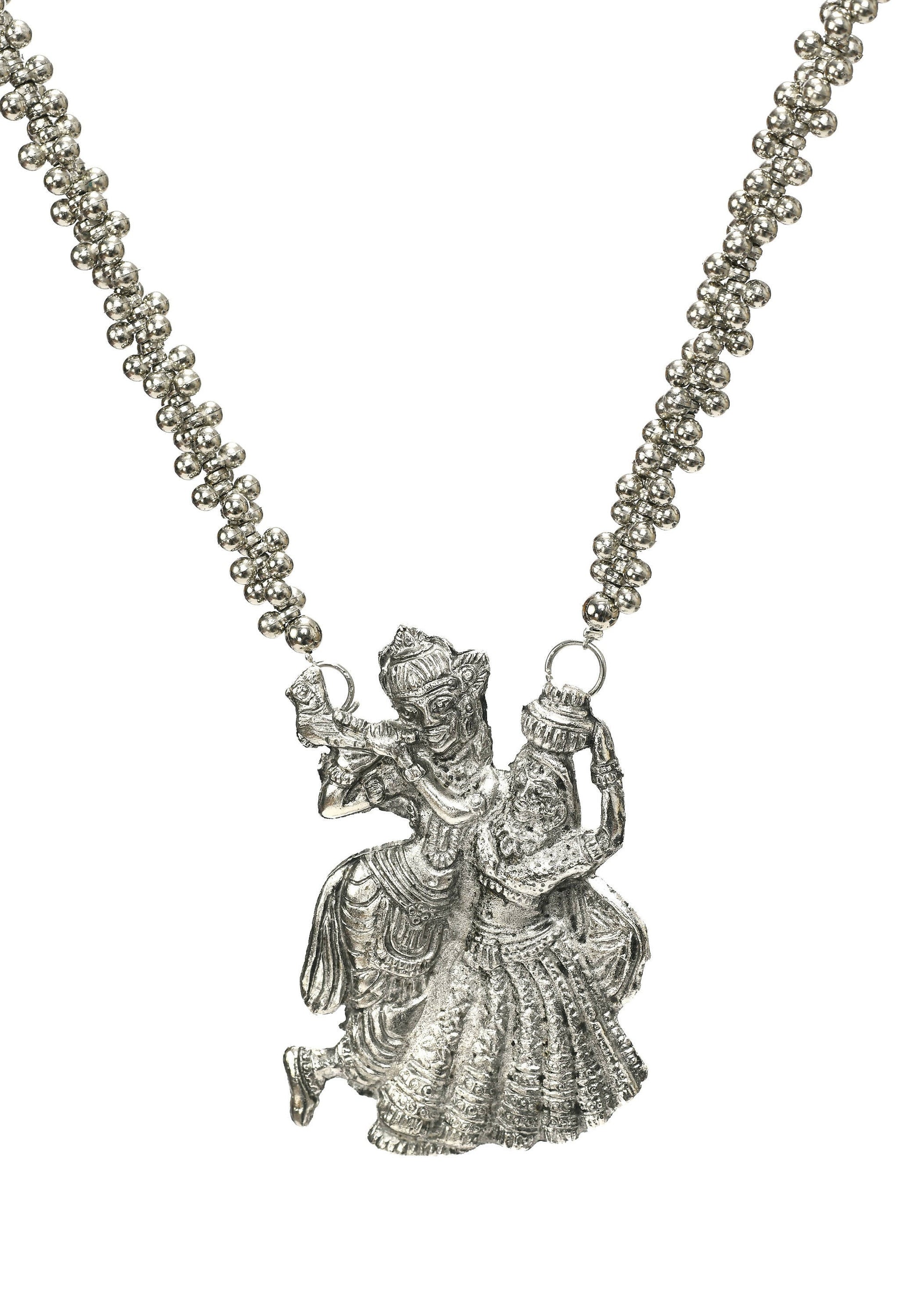 Mominos Fashion Johar Kamal Oxidised Silver-Plated Brass Finish Radha Kishan Long Necklace For Women | Swadesiicart