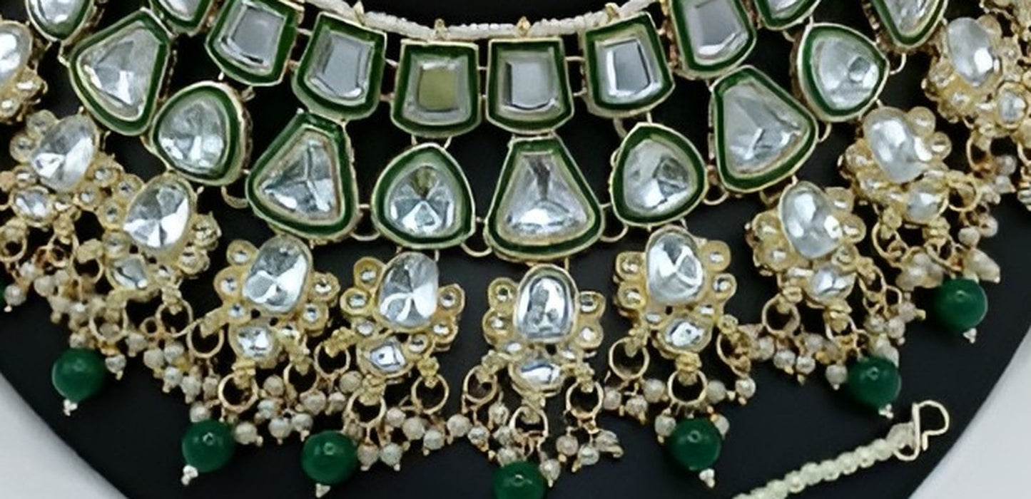 Jewel City Kundan Choker Set with Pearl Tassels - Premium Glass Cut Stone Wedding Collection | Swadesiicart