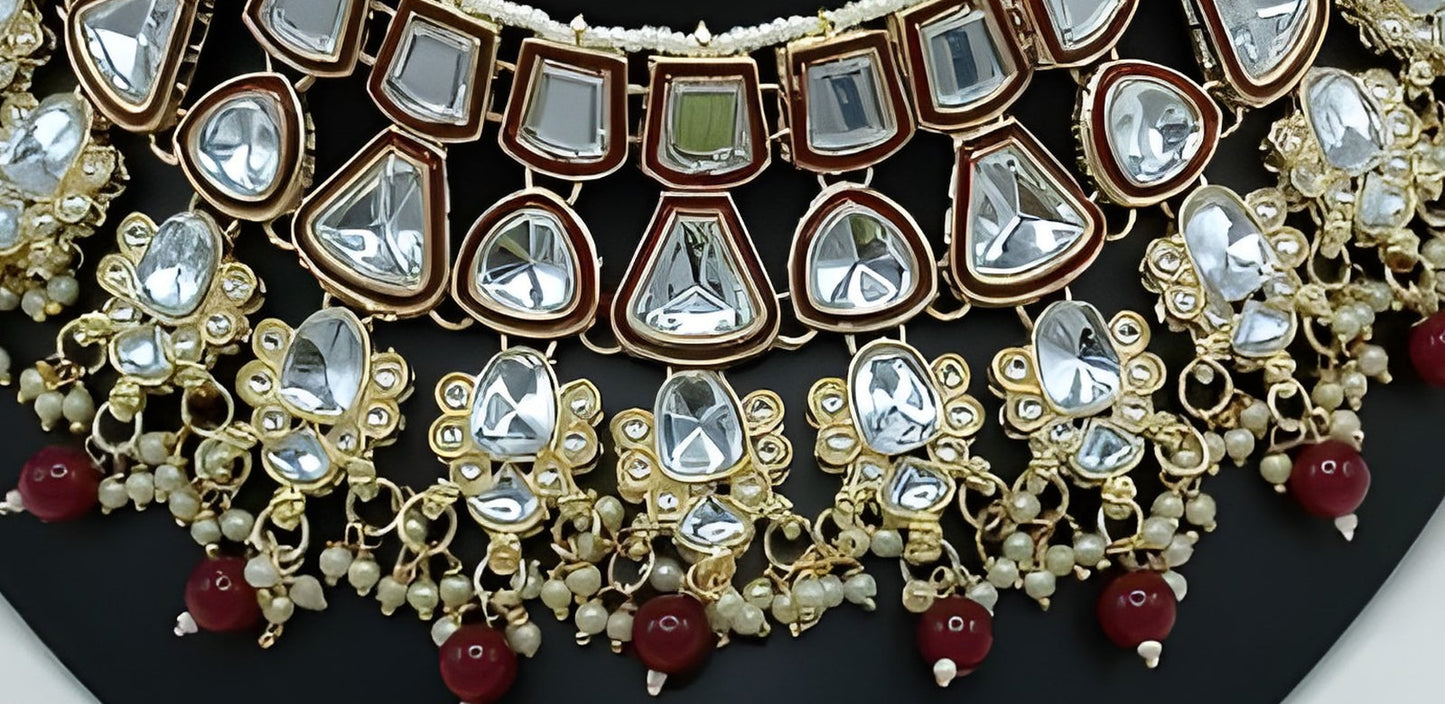 Jewel City Kundan Choker Set with Pearl Tassels - Premium Glass Cut Stone Wedding Collection | Swadesiicart