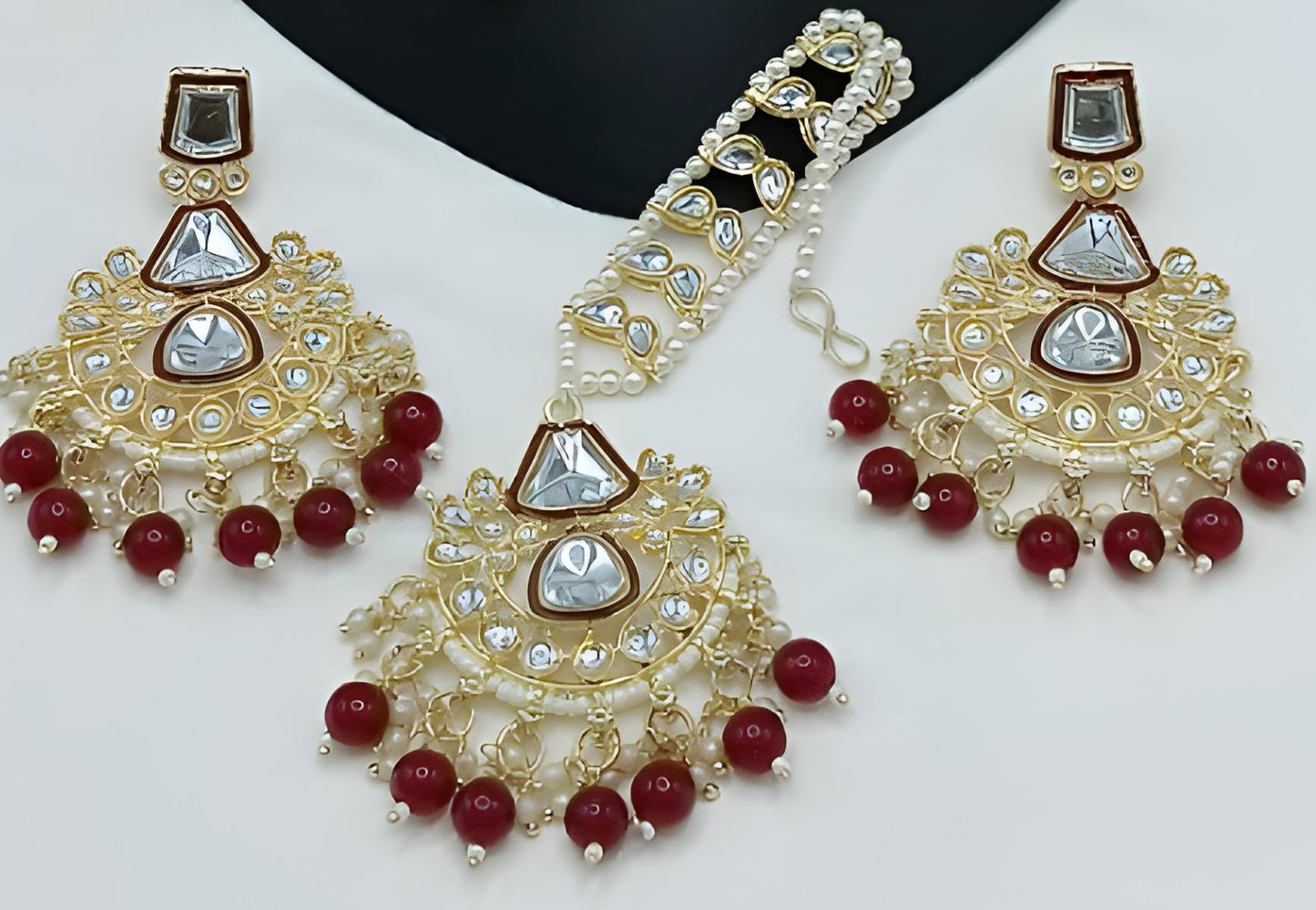 Jewel City Kundan Choker Set with Pearl Tassels - Premium Glass Cut Stone Wedding Collection | Swadesiicart