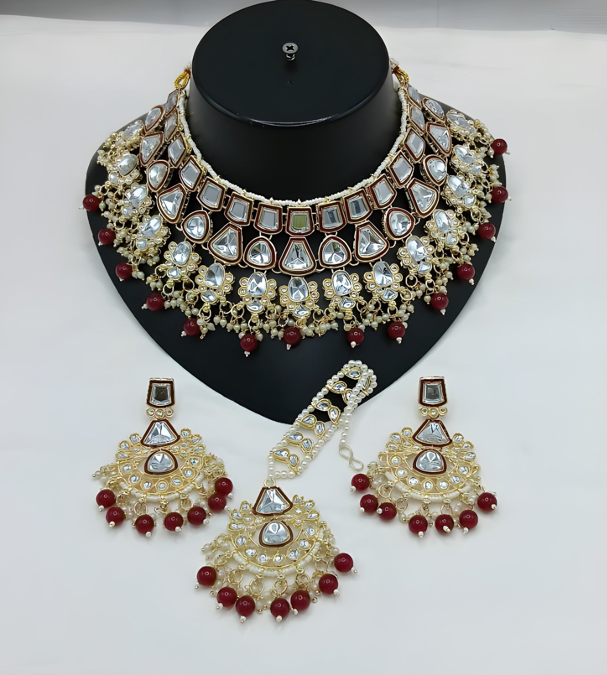 Jewel City Kundan Choker Set with Pearl Tassels - Premium Glass Cut Stone Wedding Collection | Swadesiicart