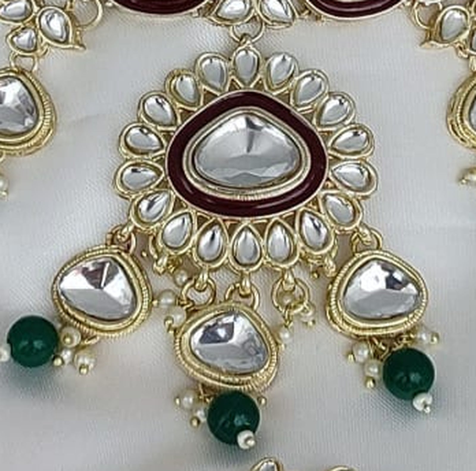Jewel City Crystal Glass Kundan Choker Set with Maang Tikka - Royal Wedding Collection (Premium Pearl Drops) | Swadesiicart