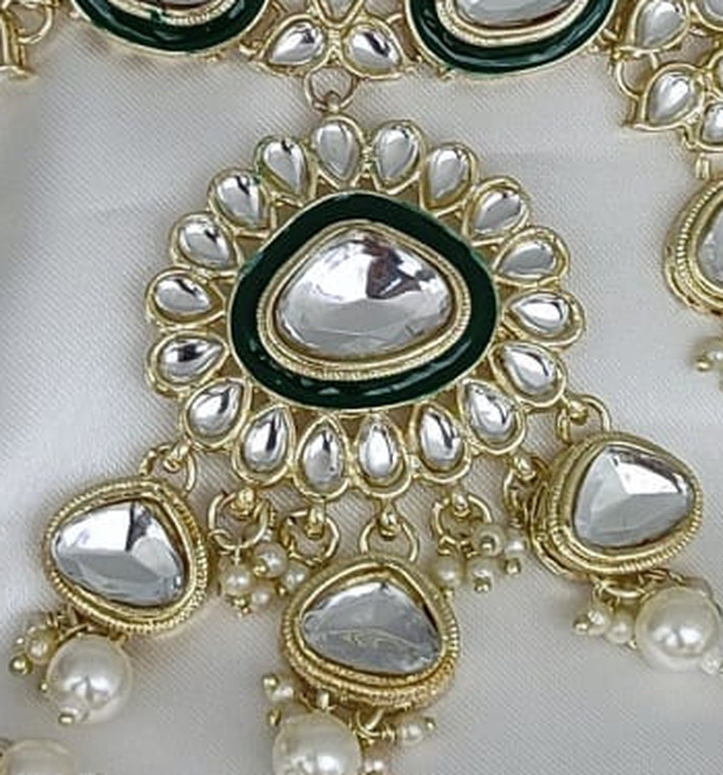 Jewel City Crystal Glass Kundan Choker Set with Maang Tikka - Royal Wedding Collection (Premium Pearl Drops) | Swadesiicart
