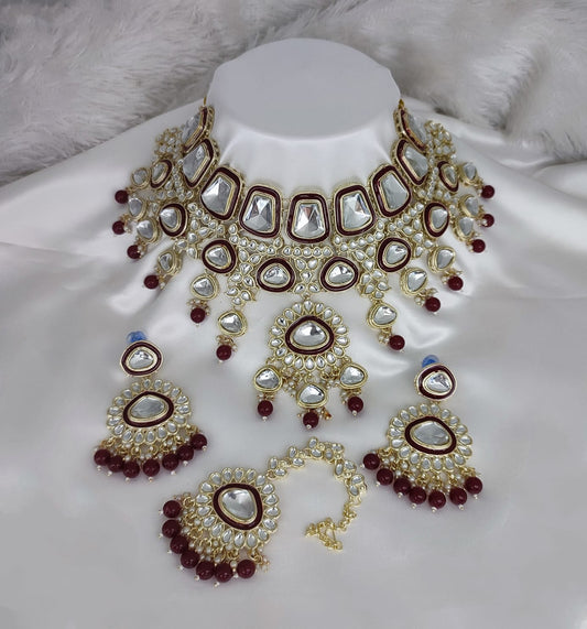 Jewel City Crystal Glass Kundan Choker Set with Maang Tikka - Royal Wedding Collection (Premium Pearl Drops) | Swadesiicart