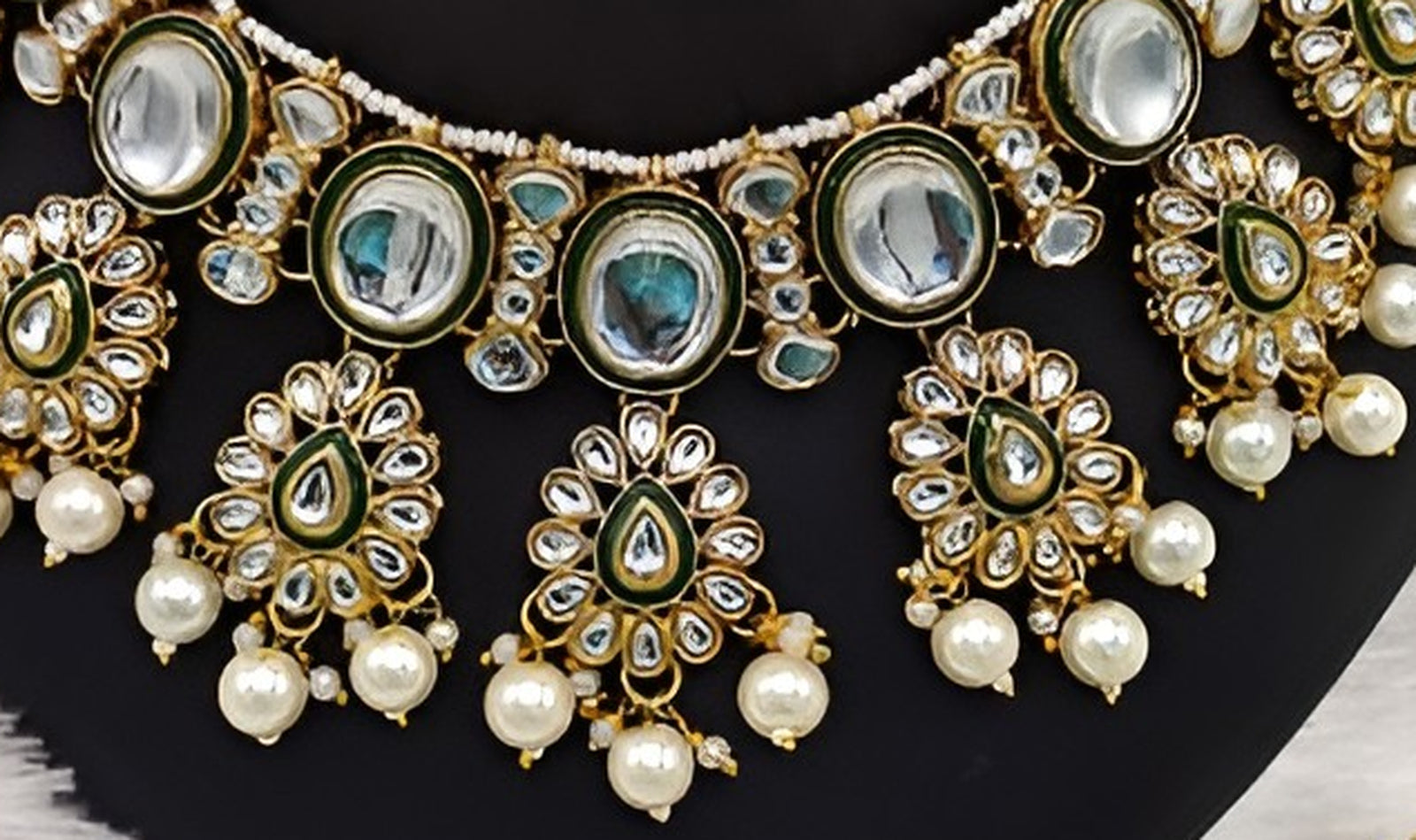Jewel City Kundan Pearl Necklace Set with Maang Tikka - Designer Meenakari Wedding Jewelry Collection | Swadesiicart