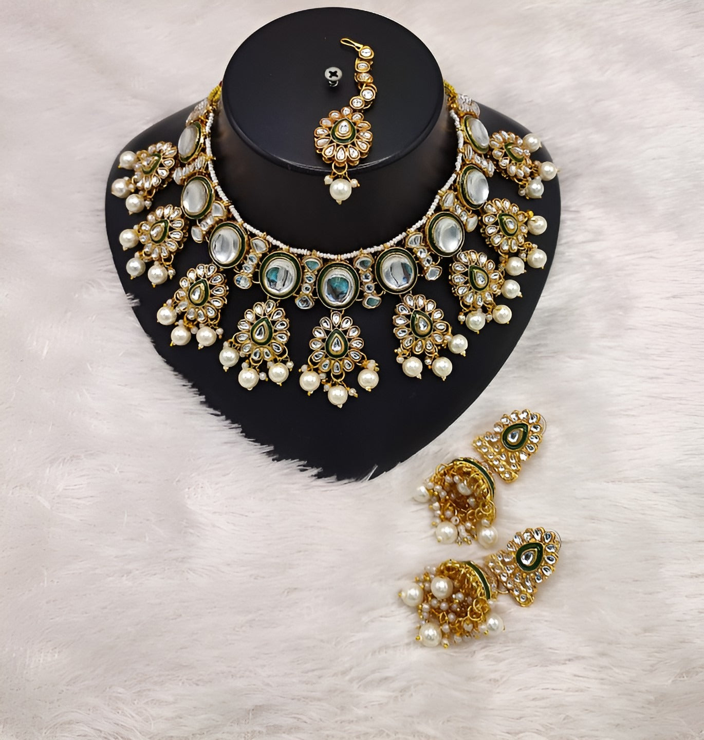 Jewel City Kundan Pearl Necklace Set with Maang Tikka - Designer Meenakari Wedding Jewelry Collection | Swadesiicart