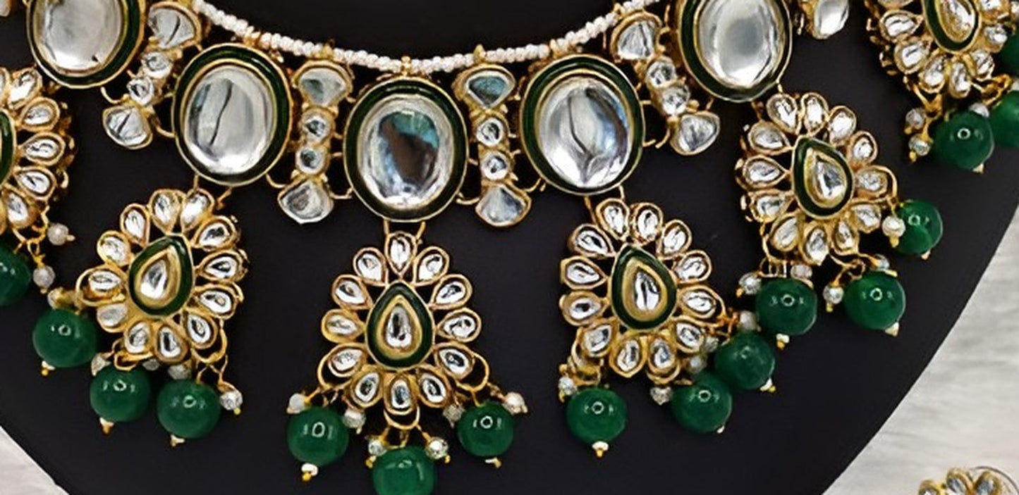 Jewel City Kundan Pearl Necklace Set with Maang Tikka - Designer Meenakari Wedding Jewelry Collection | Swadesiicart