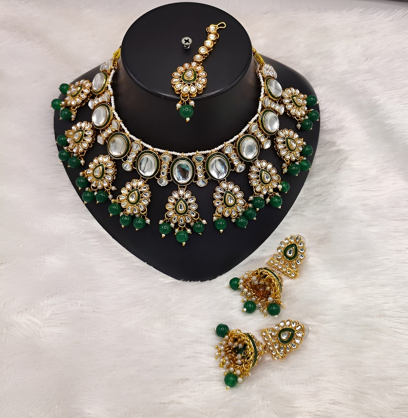 Jewel City Kundan Pearl Necklace Set with Maang Tikka - Designer Meenakari Wedding Jewelry Collection | Swadesiicart
