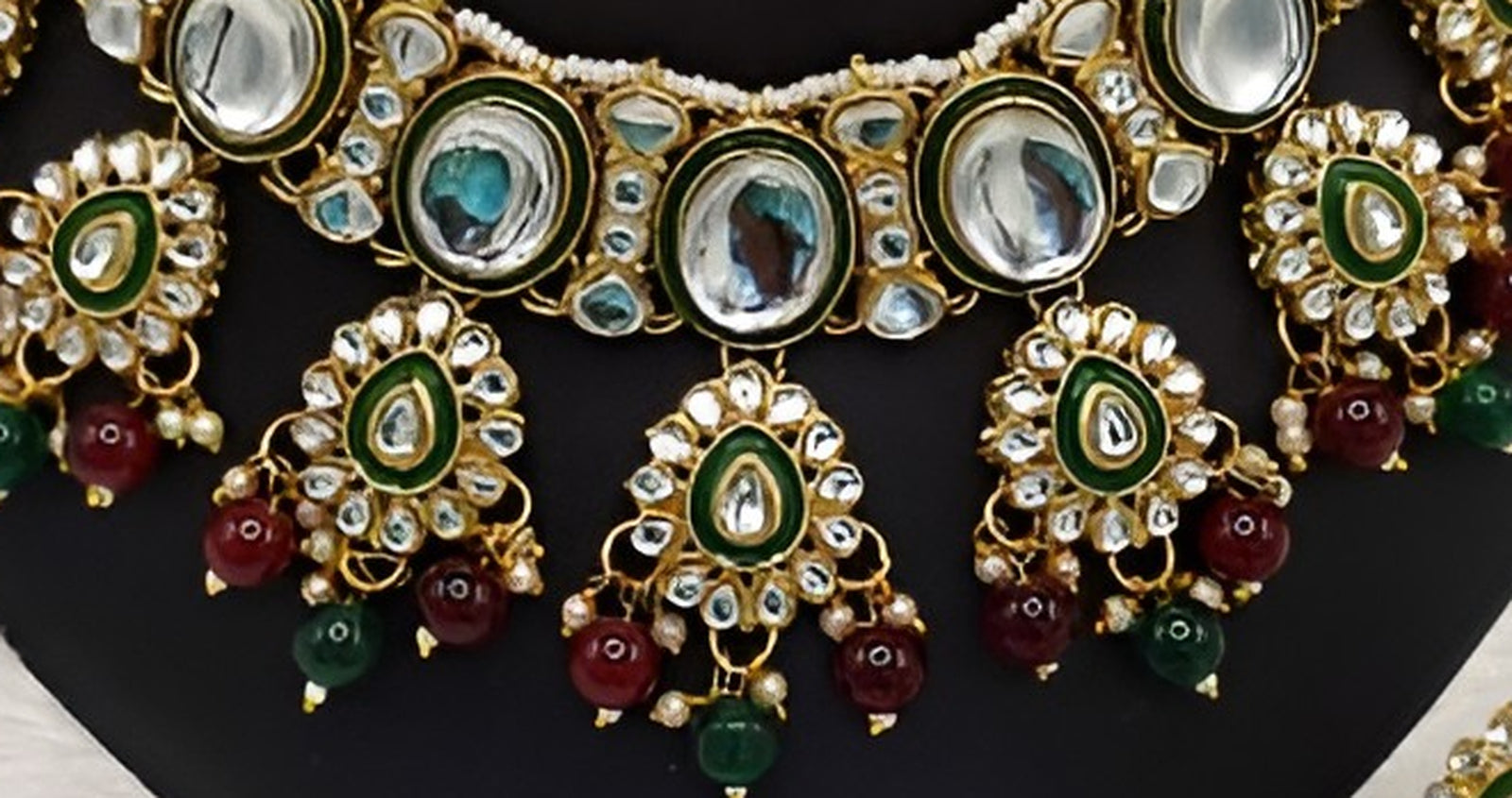 Jewel City Kundan Pearl Necklace Set with Maang Tikka - Designer Meenakari Wedding Jewelry Collection | Swadesiicart