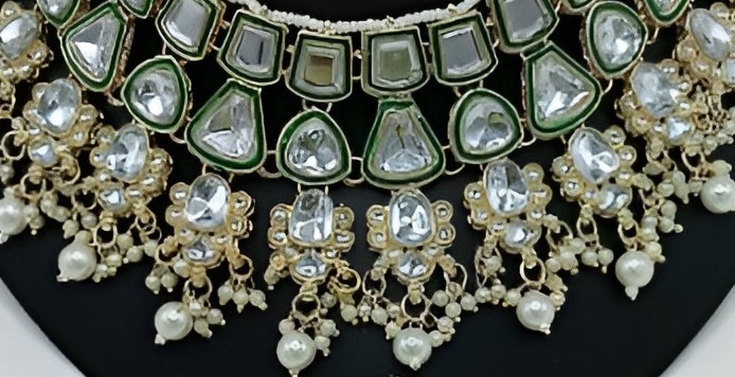 Jewel City Kundan Choker Set with Pearl Tassels - Premium Glass Cut Stone Wedding Collection | Swadesiicart