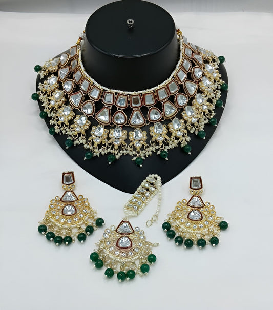 Jewel City Kundan Choker Set with Pearl Tassels - Premium Glass Cut Stone Wedding Collection | Swadesiicart