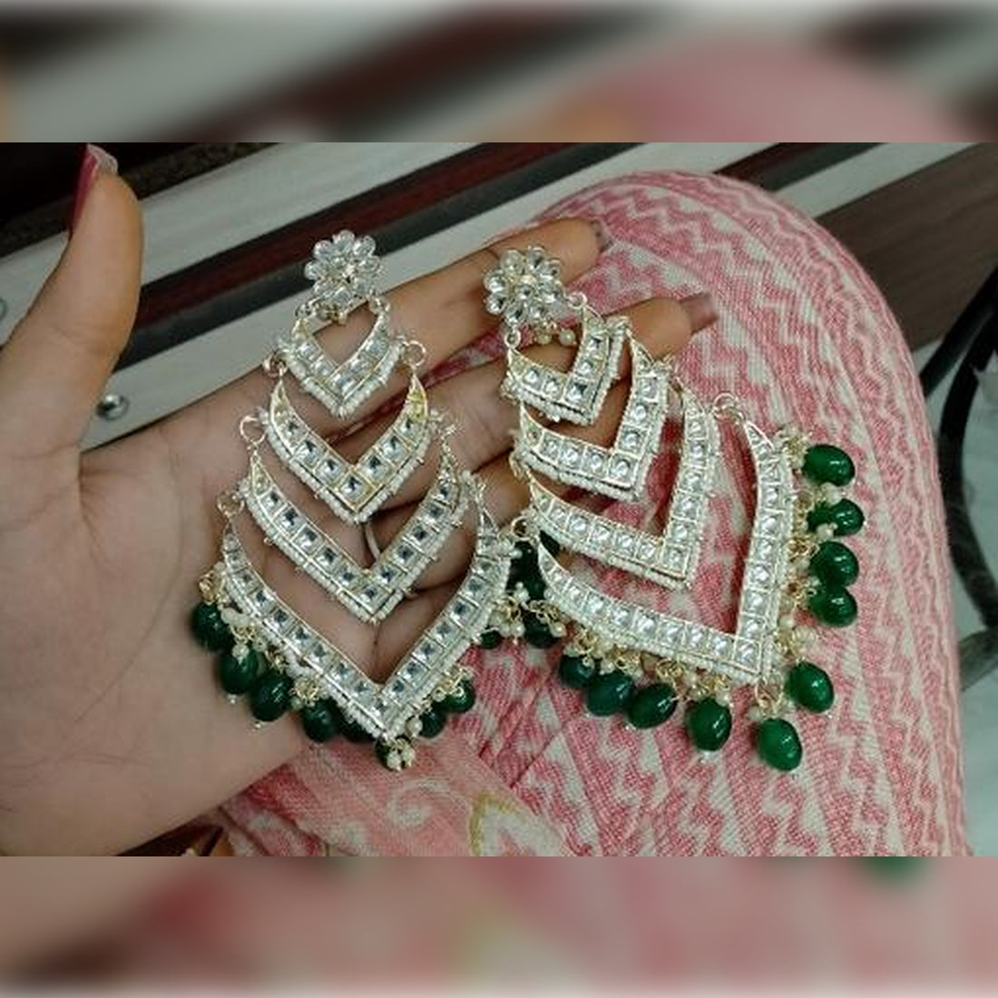 Jewel City Elegant Layered Kundan Pearl Earrings - Handcrafted Multi-Tier Chandbali Jhumkas - Bridal Wedding Statement Jewelry | Swadesiicart