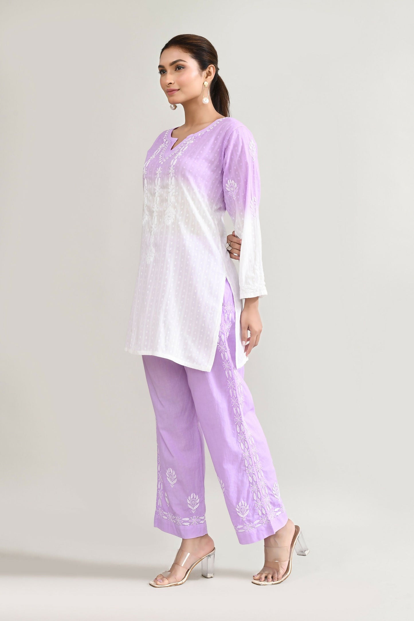 Joban Fashion Womens Cotton ChikanKari Purple Cord set - Swadesiicart