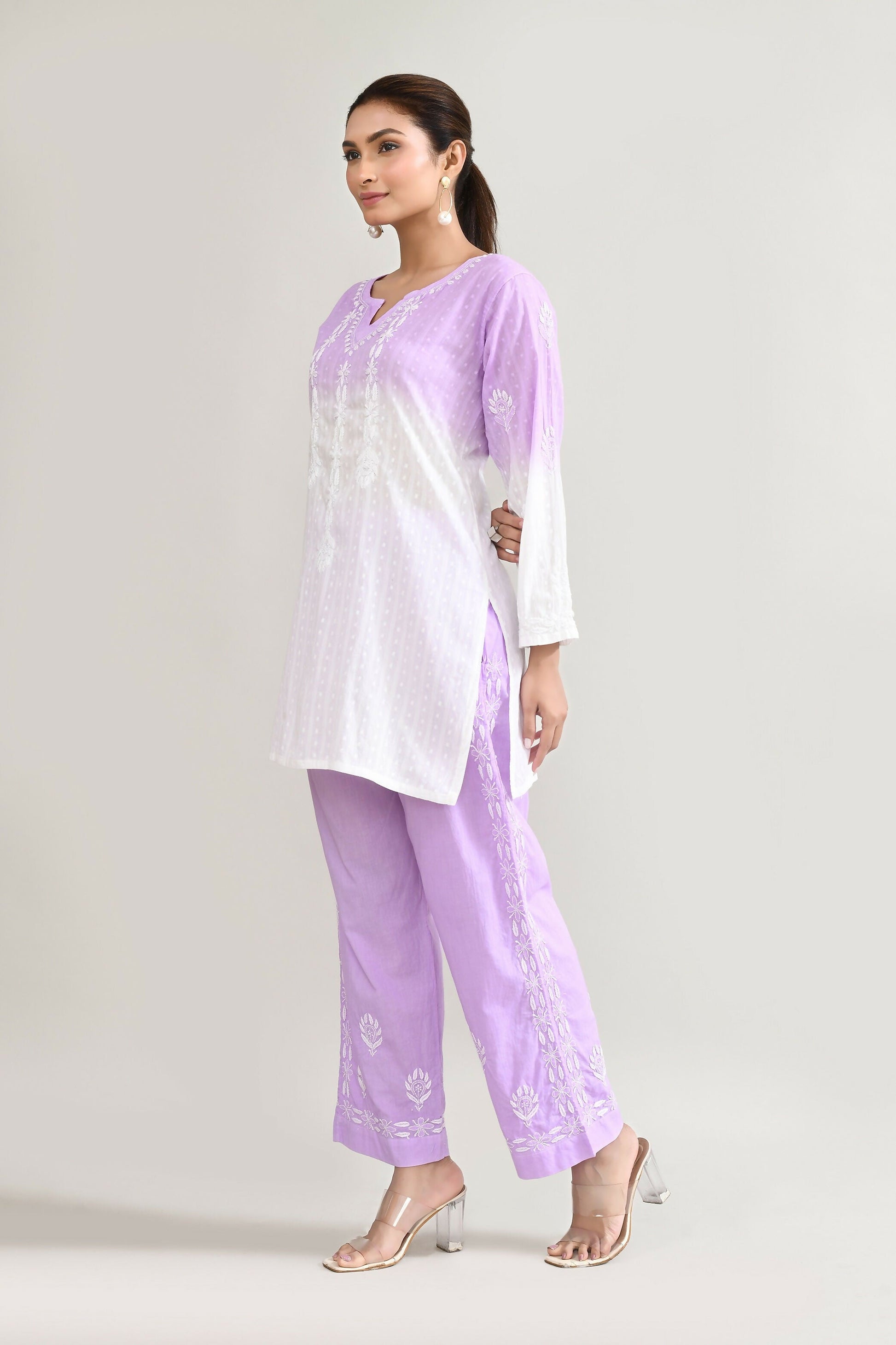 Joban Fashion Womens Cotton ChikanKari Purple Cord set - Swadesiicart