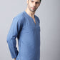 Even Apparels Blue Checked Men's Kurta With Band Collar | Swadesiicart