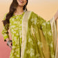 Vegaa Fashion Parrot Green Roman Silk Embroidered Palazzo Suit - Swadesiicart