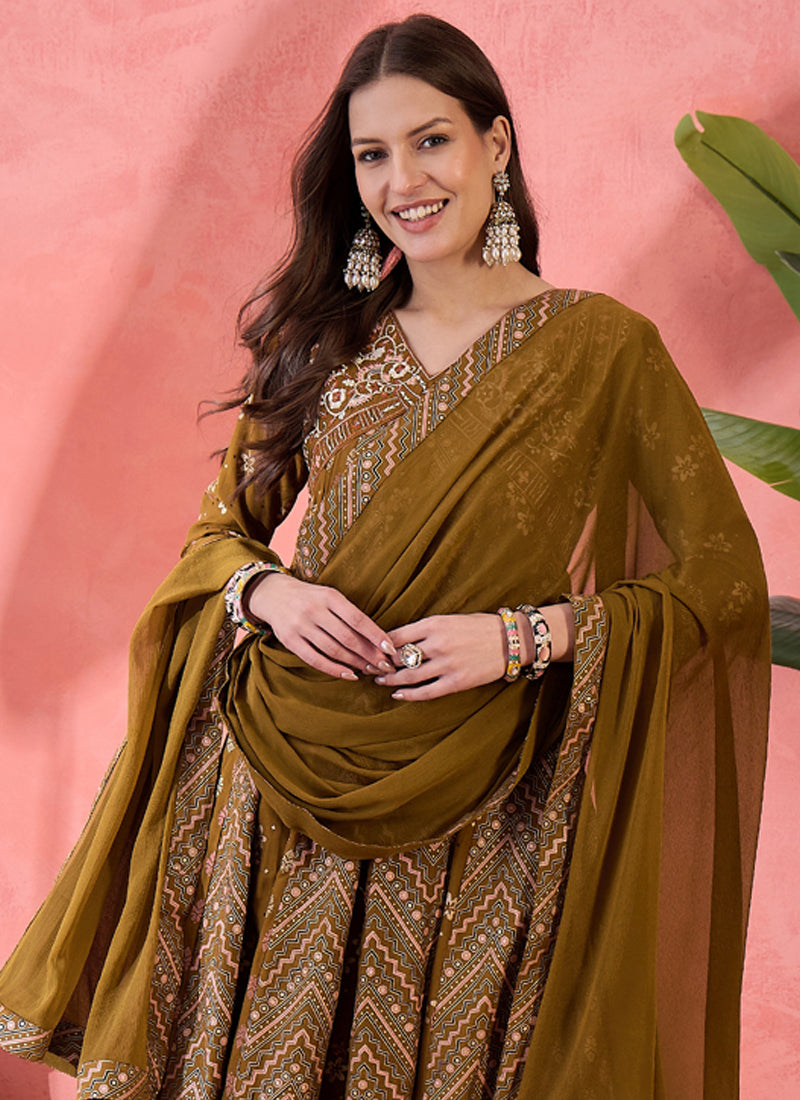 Vegaa Fashion Mustard Roman Silk Embroidered Palazzo Suit - Swadesiicart