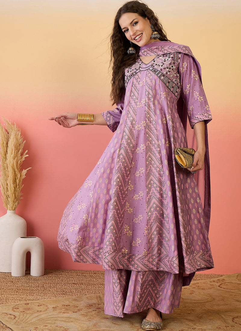 Vegaa Fashion Onion Pink Roman Silk Embroidered Palazzo Suit - Swadesiicart