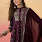 Vegaa Fashion Wine Roman Silk Embroidered Palazzo Suit - Swadesiicart