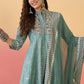 Vegaa Fashion Light Teal Green Roman Silk Embroidered Palazzo Suit - Swadesiicart