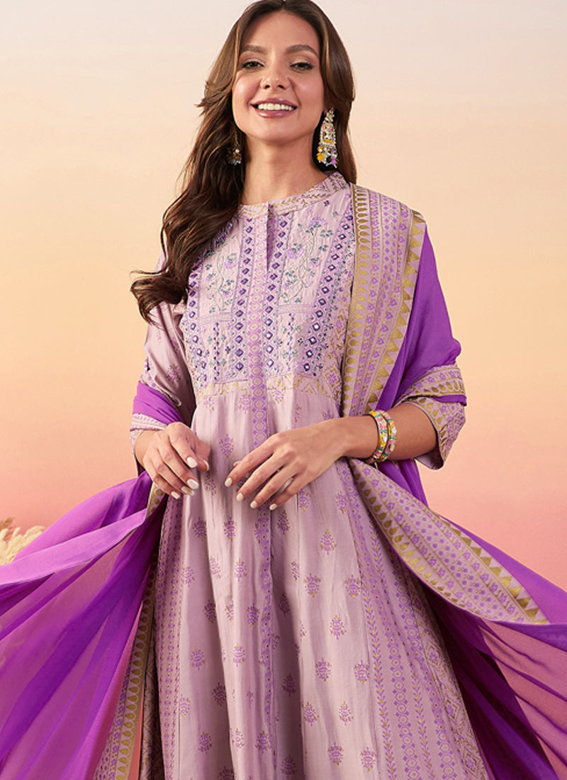 Vegaa Fashion Baby Pink Roman Silk Embroidered Palazzo Suit - Swadesiicart