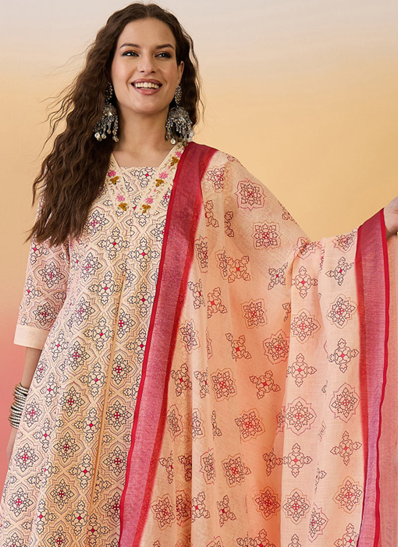 Vegaa Fashion Cream Roman Silk Embroidered Palazzo Suit - Swadesiicart