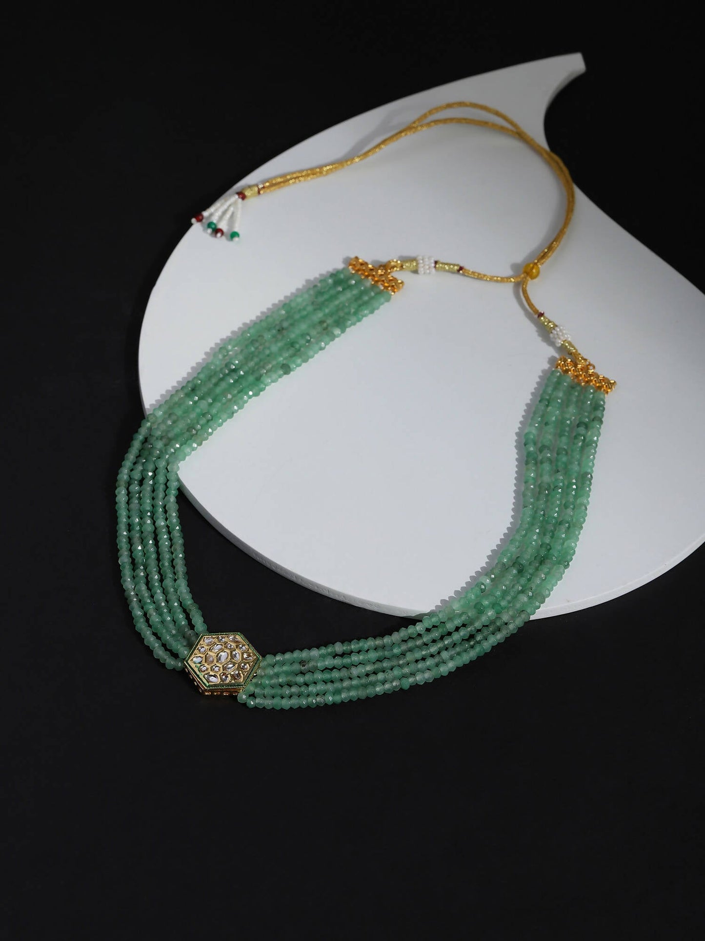 Green Gold-Toned Brass Gold-Polished Necklace - Ruby Raang | Swadesiicart
